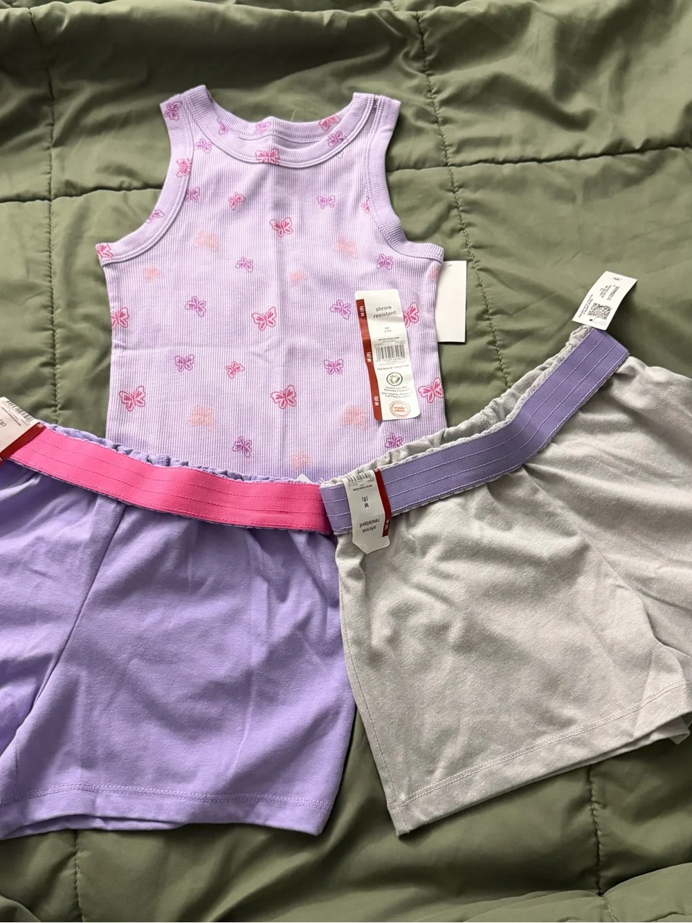 Medium Girls Lavender Butterfly Tank Top with Two Shorts Set